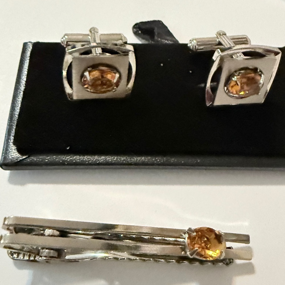 Cufflinks set of Vintage Unbranded orange stone - Picture 3 of 14